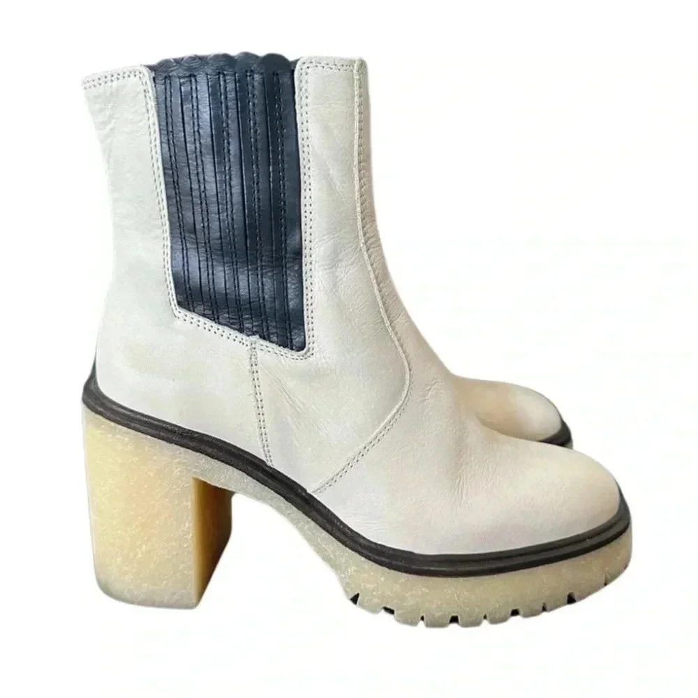 🆕 NWT in BOX  Free People James White Leather Chelsea Boots Size - Picture 6 of 8